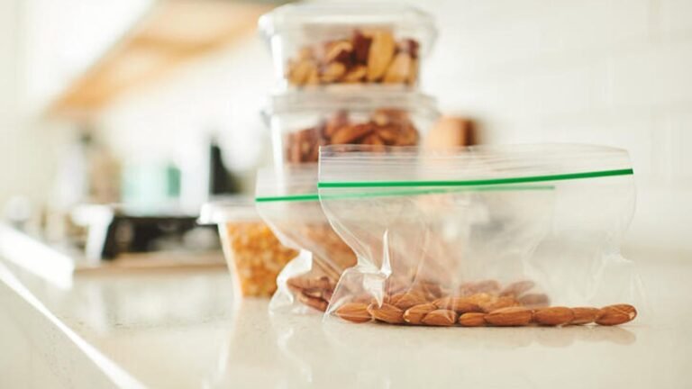 Ziploc, Rubbermaid Sued Over Microplastics: Should You Ditch Plastic Containers? Plastic storage bags with food in them sitting on a counter