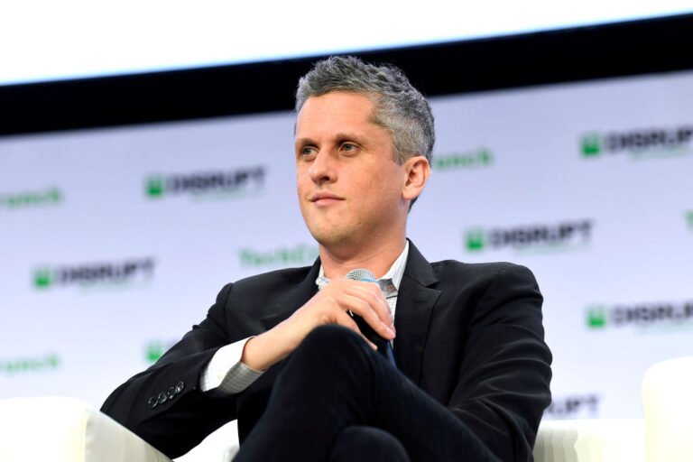 Box CEO Aaron Levie on stage at TechCrunch Disrupt in San Francisco in 2019.