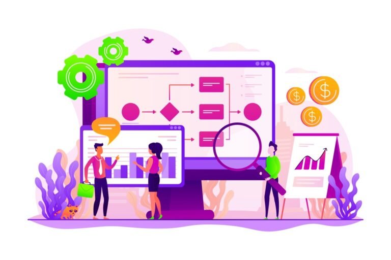 LayerX uses AI to cut enterprise back-office workload, scores $100M in Series B Business process organization and analytics. Business process visualization and representation, automated workflow system concept. Vector concept creative illustration