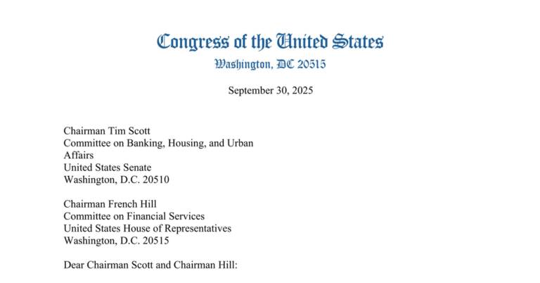 Letter From Senator Warren and Representative Waters