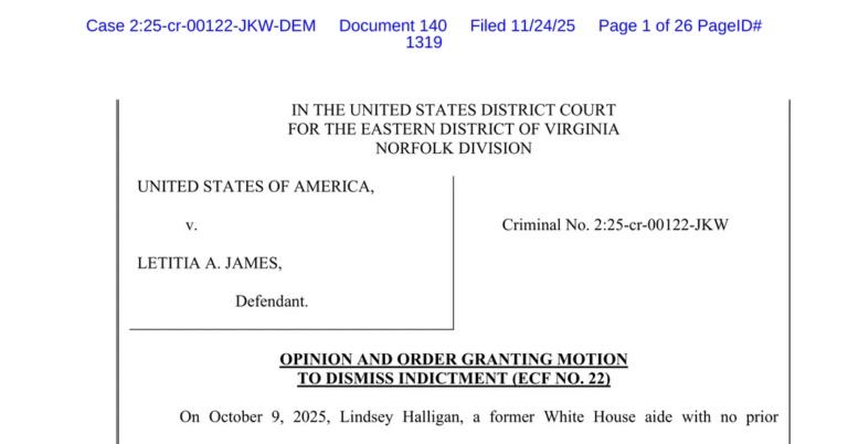 Read the Ruling Dismissing the Charges Against Letitia James Read the Ruling Dismissing the Charges Against Letitia James