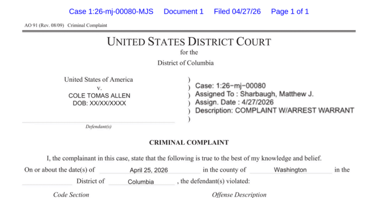 Read the Criminal Complaint and Affidavit Charging Cole Tomas Allen