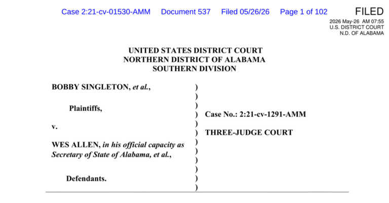 Read the Judge’s Ruling Striking Down Alabama’s New House Map
