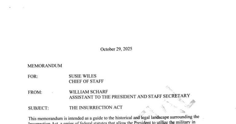 Read Will Scharf’s Confidential Insurrection Act Memo Read Will Scharf’s Confidential Insurrection Act Memo