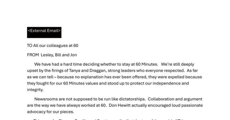 Read the Email From the ‘60 Minutes’ Stars